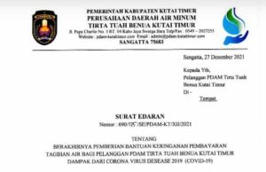 Bantuan Keringanan Tagihan Air PDAM TTB Kutim Berakhir 31 Desember 2021