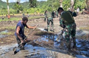 Wujudkan Ketahanan Pangan di Perbatasan, Satgas Yonif 753/AVT Bersama Warga Kp. Batom Bergotong Royong dalam Membuka Lahan Pertanian